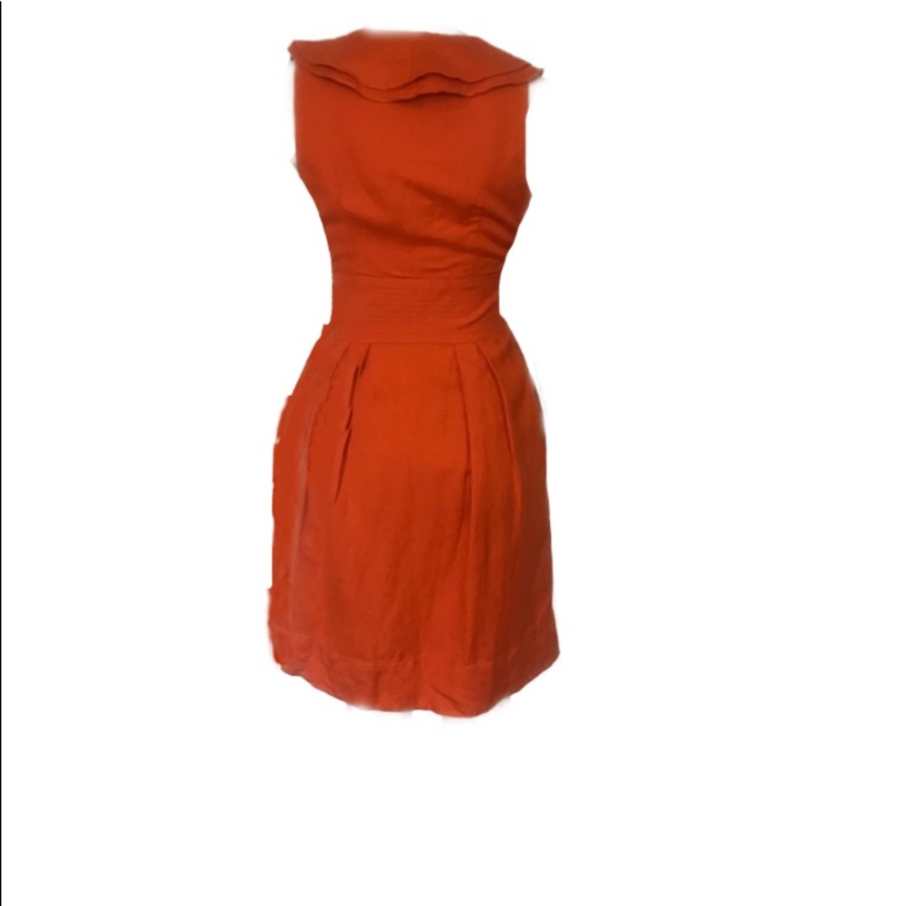 Eliza J ruffled collar orange v neck dress size 6 - Picture 2 of 2